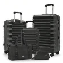 YONSLY Suitcase Set With Combination Lock 4 360° Wheels Mesh Pocket Soft Rubber Handle Nylon Toiletry Bag Travel Bag And 16+20 Inch Travel Suitcase - 黑色 - 查看 1