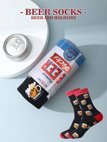 1 Pair Funny Black Beer Mid-Calf Socks, Christmas Gift For Men/Women, Quirky Design, Suitable For Daily Outfits, Perfect For Halloween/Thanksgiving/Day Of The Dead/Christmas/Back To School/Beer Festival/Autumn Festival/Christmas Gift/Birthday Gift And Other Gift Occasions, Ideal For Friends Gathering/Short Trip/Home Relaxation/Store Visit/Holiday Party/Surprise Gift/Anniversary Celebration/Casual Shopping/Family Gathering - Black - View 5