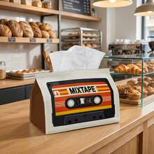 1pc Vintage Orange & Black Cassette Tape Pattern Tissue Box, Home Living Room Bedroom Desktop Paper Towel Holder, Creative Retro Style Napkin Box, Cafe & B&B Decor Ornament - Multicolor - View 12