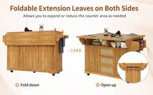 Kitchen Island Brown With Storage Adjustable Foldable Made Of Wood For Kitchen - 棕色 - 查看 3