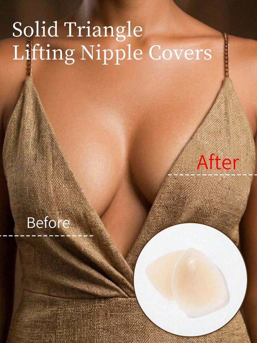 1 Pair Ultra-Thin Solid Color Silicone Breast Lift Tape, Invisible Seamless Water Drop Shaped Breast Pads - Multicolor - View 1