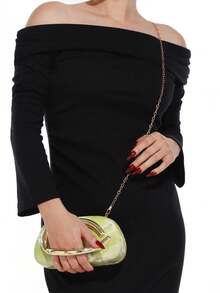Bolso de mano de noche para mujer, patrón de remolino de mármol verde, asa en forma de C dorada, bolso de mano portátil de carcasa dura moderno, adecuado para discoteca, fiesta y baile - Verde - Ver 4