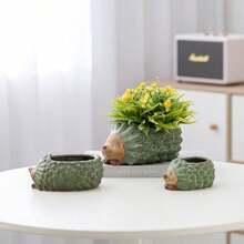 1pc Creative Kiln-Changed K Bronze-Colored Mini Ceramic Hedgehog Flower Pot Ornament, Cute Personalized Cartoon Animal Shape, Desktop Micro Landscape Planter Container, Home Balcony Decoration Fun Craft Small Ornament - Flowerpot - View 1