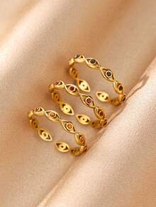 Green Stone Cubic Zirconic Evil Eye Open Rings For Women Gold Plated Adjustable Finger Ring European And American Fashion Jewelry Accessories - Yellow Gold - View 5