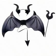 3pcs/Set, Fashion Creative Halloween Party Devil Wings, Costume Party Performance Props Devil Horns, Suitable For Women's Devil Wings Costume Devil Wings Headband Set Party Supplies - A - View 2