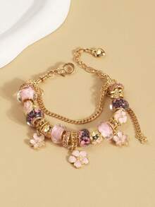 A Fashionable Pink Cherry Blossom Bead Bracelet DIY String Decoration With A Niche Design And A Light Luxury Touch - Cherry Blossom Bracelet - View 1