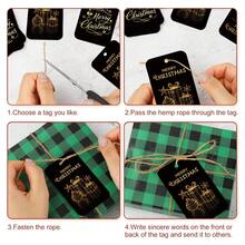 50pcs Merry Christmas Gift Tags With Jute Rope, Black And Gold Holiday Design, Featuring Reindeer, Christmas Tree And Wreath Patterns, Suitable For Gift Wrapping, Gift Bags And Party Favor Decoration - Multicolor - View 7