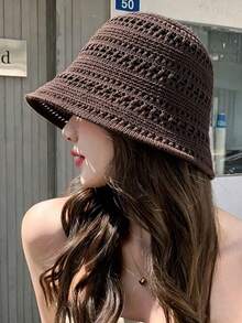 1pc Women's Solid Color Breathable Sun Hat, Minimalist Fashion Beach Sunhat, Suitable For Beach Activities - Multicolor - View 11