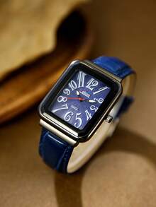 Black Round Men's Quartz Watch, Plastic Strap, Arabic Numeral Dial, Suitable For Daily Wear, Gifts And Parties - Blue - View 5