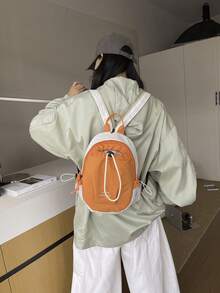 2026款多口袋跨境戶外尼龍輕量中性抽繩收緊時尚撞色運動登山斜挎肩背包 通勤拉鍊極簡休閒百搭女款日常使用包 - 亮橙色 - 查看 6