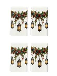 2pcs/4pcs Vintage Christmas Lantern Kitchen Towels, Watercolor Holly Red Berry Blue Berry Pine Cone Pine Branch Print, Country Style Christmas Hand Towels, Kitchen Baking Decorative Towels - Multicolor - View 9