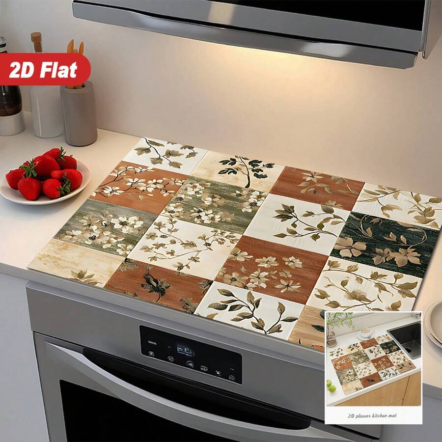 (Hot !!) 1pc 2D Printed Flat Stove Protector Mat, Rubber Anti-Slip Heat-Resistant Stove Cover Pad, Suitable For Induction Cooktop, Glass Stove, Multi-Function Scratch-Resistant Mat, Best Choice For Oven, Washing Machine, Dryer, Kitchen Decor - Multicolor - View 1