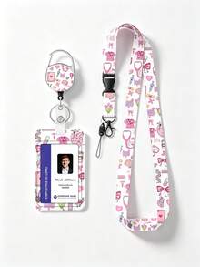 Medical Element Cartoon Card Holder Set, Pink Medical Pattern Acrylic Badge Holder, With Retractable Lanyard And Long Neck Strap, Nurse Student ID Card Holder, Anti-Loss Portable, Fresh Sweet Style, Suitable For Commuting, Work, Campus Use, Recommended Gift For Family, Friends, Colleagues - Multicolor - View 12