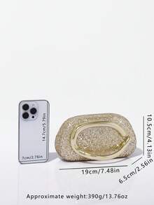 女款亮面晚宴手拿包，硬殼手提包配C型手柄，優雅便攜正式風，適合婚禮、舞會、雞尾酒會、夜店 - 金色 - 查看 9