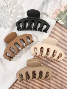 4pcs Bohemian Minimalist Coffee Color Matte Oversized Pumpkin Hair Claw Beach Seaside Updo Hair Accessories - Multicolor - View 2