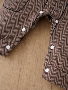 Brown Herringbone Faux Suit Newborn Romper, 2 Pieces Style Shirt & Vest Jumpsuit For Party And Photo Shoot - Camel - View 8