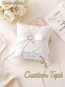 Personalized Lace Wedding Ring Bearer Pillow, Customized Name, Date & Text, Engagement Ceremony Ring Cushion, Romantic Bride Wedding Party Keepsake Gift - Multicolor - View 3
