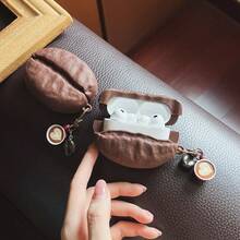 1pc Coffee Bean Earphone Protective Case, Suitable For Pod 4/Pro 3 Protective Case, Wireless Bluetooth Earphone Protective Case, With Cappuccino And Coffee Bean Pendant. - Multicolor - View 2