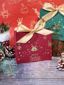 5pcs Merry Christmas Gift Bags With Satin Ribbon Bows, Gold Foil Bells Snowflakes Stars And Reindeer Print, Assorted Color Mini Packaging For Jewelry, Small Presents, Xmas Party Favors, Stocking Fillers And Holiday Gift Exchange - 11.5X4.5X10cm - View 8