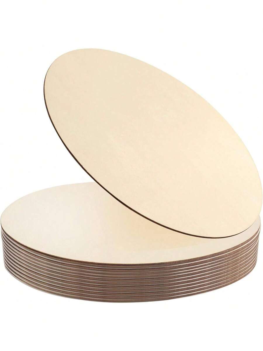 10pcs Unfinished Natural Round Wooden Discs, Smooth Original Color Wood Slices, Suitable For Customized Art Creation, Coaster Making, Wall Hanging Decoration And Rustic Home Interior Tabletop Decor Craft Materials - A - View 1