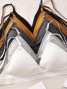 5PCS Solid Color Minimalist Casual Ribbed Non-Wired Comfortable Breathable Home Style Women's Bra - Multicolor - View 4
