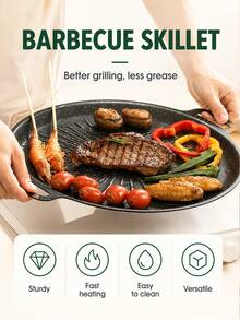Kitchen Cookware Round Maifan Stone Frying Pan With Dual Handles, Oil Draining Steak Grill Pan, Gas Stove Compatible, Home Camping Gathering Roasting Pan, Halloween Christmas Holiday Party BBQ Special Pot - View 10