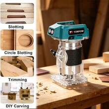 TORPOW Cordless Wood Trimmer Router 6 Speed Adjustable 6.35mm Collet 3000-30000RPM Handheld Woodworking Edge Trimming Power Tool, No Battery - Blue - View 8