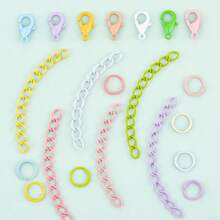 200pcs/Box DIY Keychain Accessories Making Kit, Random Mixed Colors, Includes 50pcs Lobster Clasps, 50pcs 4-Section Extension Chains, 100pcs Jump Rings, Zinc Alloy Spring Clasps, Bead Connectors, Suitable For DIY Dolls, Plushies, Keychains, Bag Charms, Key Chains, Portable Hook Accessories Making Materials, DIY Keychain Accessories Making - Lobster Clasp & Jump Ring & Tail Chain - View 4