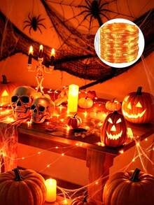 1pc Battery Powered Halloween Decor Orange Light Color String Light ...