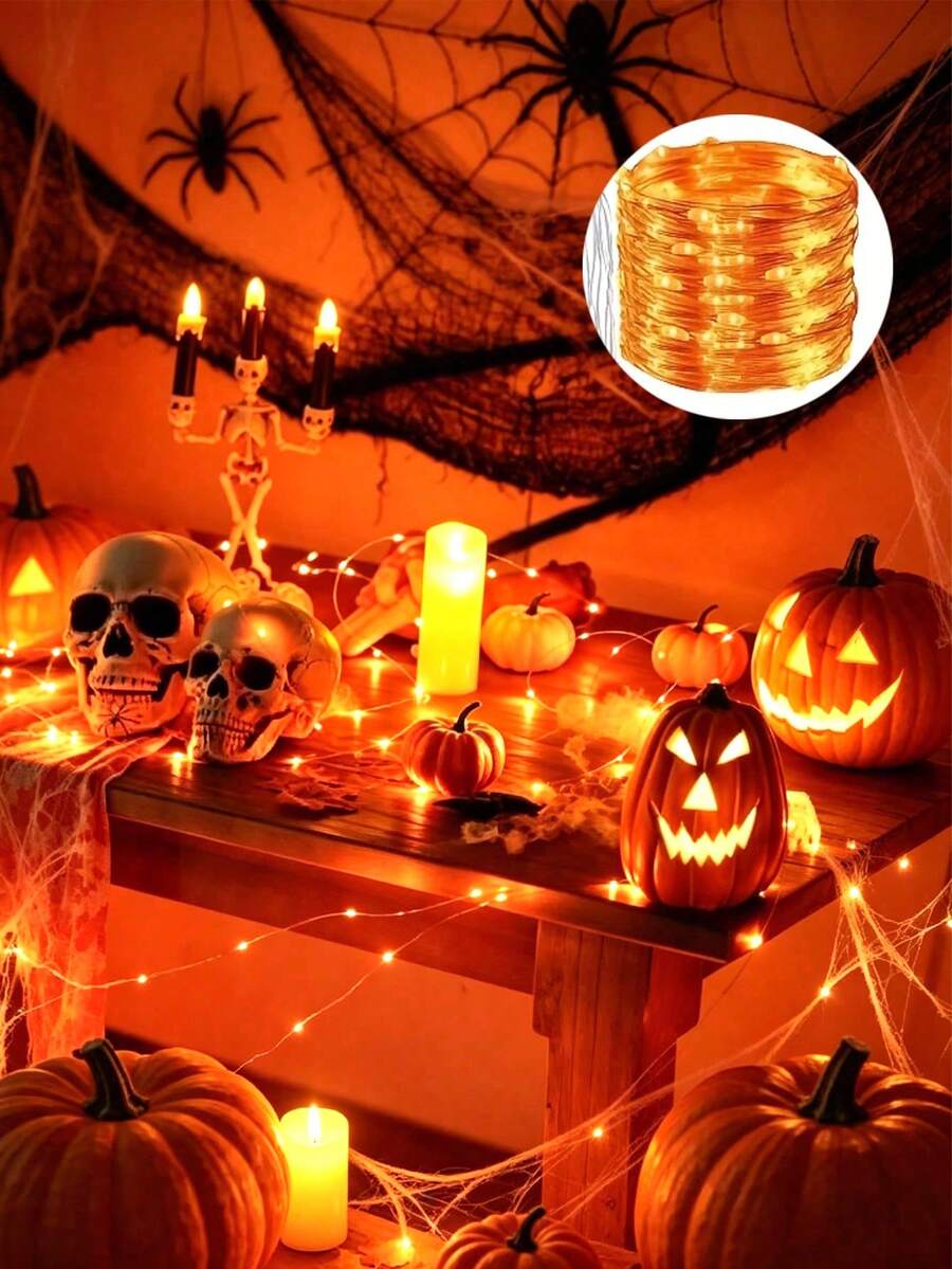 1pc Battery Powered Halloween Decor Orange Light Color String Light ...