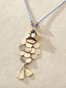 Nocturel 1pc 3D Movable Fish Pendant Gold Long Necklace For Women, Summer Vacation Accessory, Gift For Her - Multicolor - View 1