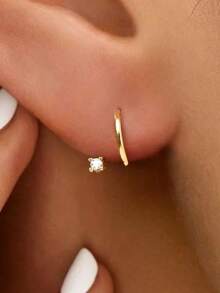 1 Pair Zirconia Earrings - 14K Gold Plated Hypoallergenic Material - Minimalist Elegant Women's Earrings - Suitable For Daily Wear And As Jewelry Gift - Multicolor - View 1