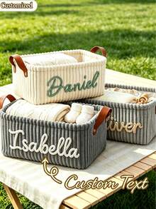 Customizable Storage Basket Personalized Dog Toy Bin Corduroy Pet Storage Basket With Name Customization Portable Handle Desktop Storage Clothing Storage Home Decor Perfect Gift Laundry Basket - Multicolor - View 7