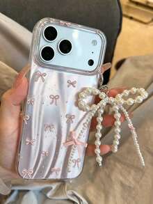 可愛時尚極光雷射全螢幕藍星蝴蝶結蕾絲吊飾手機殼，適用於 iPhone 18 Pro Max 17 Pro Max 17 Pro 12 13 16 15 14 Pro Max 14 15 16 Plus 11 16 15 13，不對稱水波紋設計，齋月禮物 - 粉色 - 查看 5
