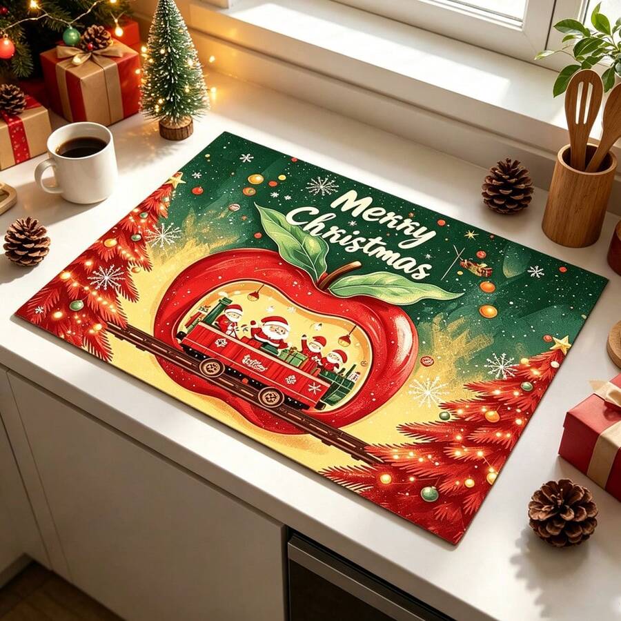 1pc Christmas Themed Dish Drying Mat, Coffee Machine Mat, Absorbent Quick-Drying Stain-Resistant, Suitable For Christmas Dining Table, Kitchen Countertop, Sideboard Countertop, Practical Item For Creating Christmas Holiday Atmosphere, Home Gift, Tabletop Decoration