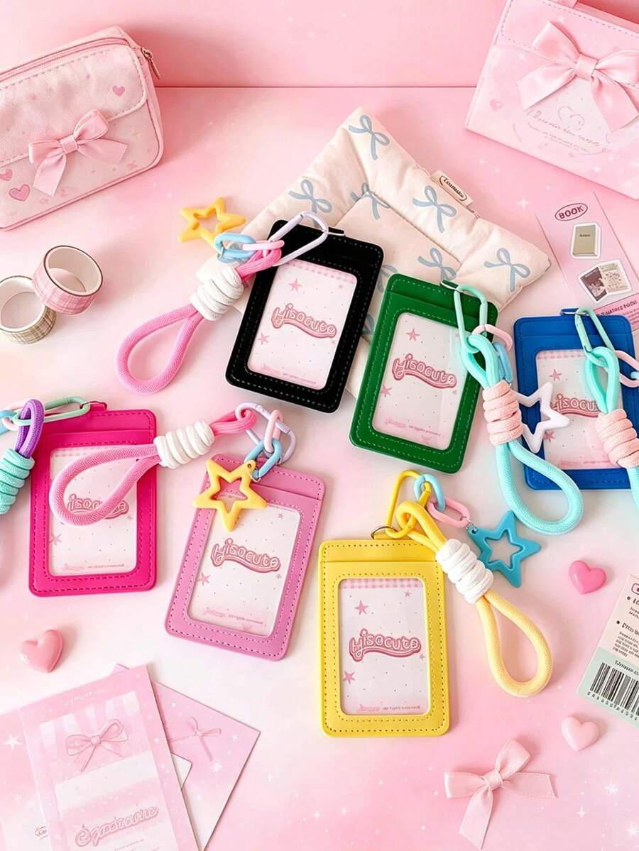 1 buah Dompet Kartu Kulit PU Transparan untuk Kembali ke Sekolah, Kartu Identitas, Kartu Makan, Kartu Kerja, Kartu Akses Pelajar, Kartu Kampus