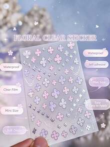 1pc Pearlescent Glitter Light Purple Four-Leaf Clover Decorative Sticker, Fine Star Bead Crescent Moon Pattern Waterproof Self-Adhesive Decor, Suitable For Hair Dryer, Water Cup, Digital Device Shell, Portable Items, Luxury Style Surface Embellishment Sticker - Pink-purple Gradient Four-leaf Clover - View 5
