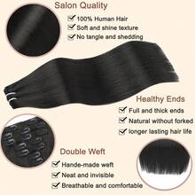 7Pcs Clip In Hair Extensions Real Human Hair Natural Black Straight Seamless Invisible Double Weft With Reusable Comfortable Secure Clip Ins For Women Can Be Styled For Daily - Natural Black - View 2