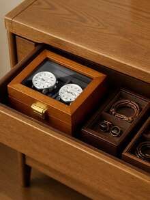 Oirlv Wooden Watch Storage Box With Glass Window, 2-Slot Watch Display Box Jewelry Organizer, Men's Watch And Bracelet Storage, Gift For Watch Enthusiasts - Watch Box - View 4