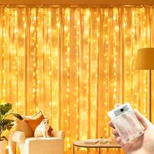 3/6m 8-Function Battery Powered Fairy String Lights, Curtain Lights, Suitable For Christmas, Halloween, Wedding, Birthday, Party And Home Decor, Holiday Atmosphere Lighting, Holiday Lighting, Halloween String Lights, Indoor/Outdoor - Battery Box Curtain Light - View 11