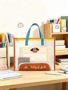 1pc/10pcs Popular Cute Transparent Mesh File Tote Bag, Colorful Shoulder Strap Zipper File Storage Bag, Cute Plaid Pendant Decoration Stationery Handbag, Large Capacity Visible Test Paper Organizer Bag, Minimalist Portable Student Women Campus Storage Bag Gift - Multiple Styles - View 5