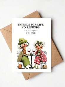 OBOVAY 1pc "Friends For Life, Non-Refundable" Funny Best Friend Birthday Card With Envelope, Humorous Friendship Greeting Card - View 2