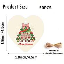 50pcs Merry Christmas Heart-Shaped Gift Tags With Jute Rope, Featuring Nutcracker Trio Surrounding Pine Tree And Candy Cane Design, Suitable For Gift Wrapping, Gift Sealing, Packaging Decoration, Adding Playful Charm To The Holiday - Sets - View 8
