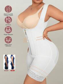 Plus Size High Waist Mid-Thigh Shaping Bodyshorts With Waist Cinching, Tummy Control And Butt Lift - White - View 3