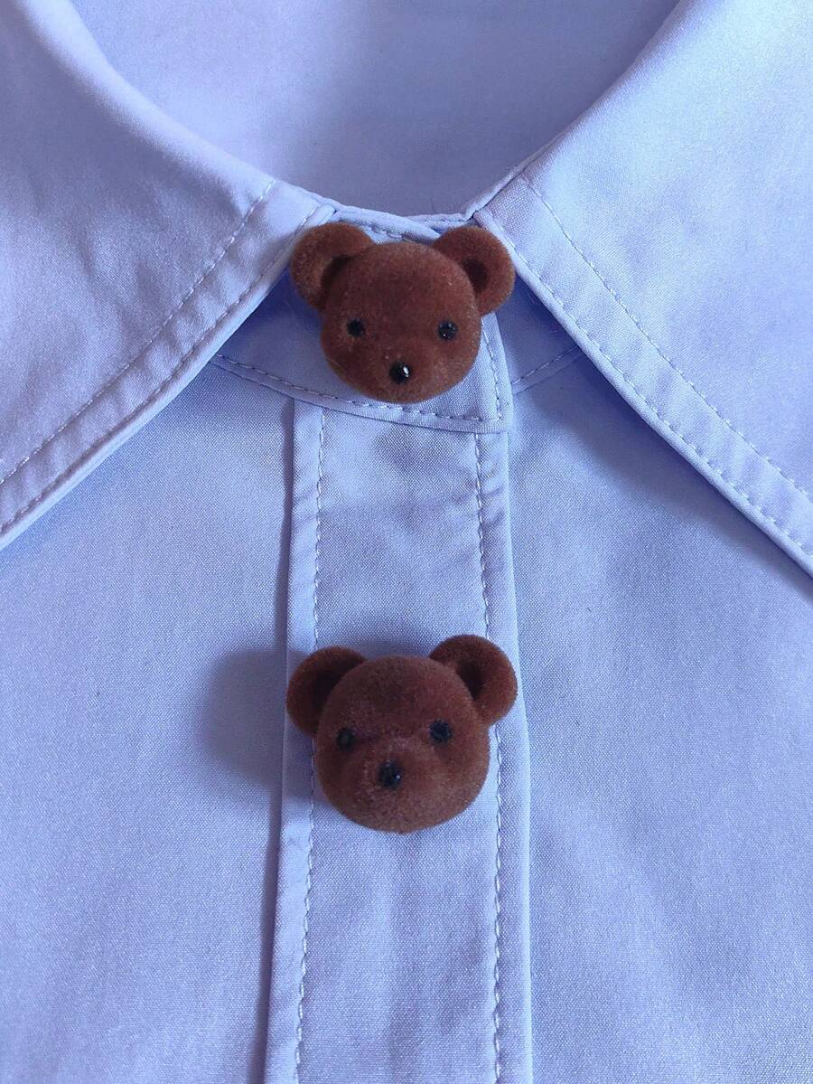 1pc/2pcs Cute Bear Head Button Cover, Shirt Button Cover Clip-On Button Cover, Fashion Crystal Cufflinks Cover - Brown - View 1