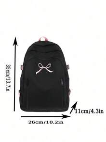 Dedoo Zipper Backpack, Bow Embroidery, Cherry Charm, Large Capacity, Student School Bag, College Campus, Sweet Korean Style Back To School Student Backpack - Black - View 9