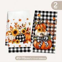 2件組黑白格紋向日葵疊加南瓜 Happy Fall 印花廚房抹布洗碗布，超細纖維聚酯材質，楓葉蝴蝶結南瓜裝飾手巾，感恩節居家裝飾、廚房裝飾、秋季裝飾，適用於餐廳廚房家居裝飾與送禮，40*60cm/45*70cm - 彩色 - 查看 12