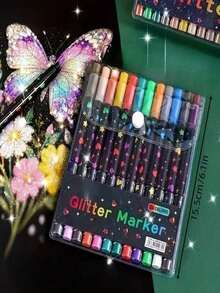 24/1 Colors Dual-Tip Glitter Pens, Quick-Drying Ink, Fine Tip, Suitable For Scrapbooking, Card Making, Planner, This 24-Color Dual-Tip Glitter Pen Set Is An Ideal Choice For Artists And Crafters, Back To School - Multiple Styles - View 1