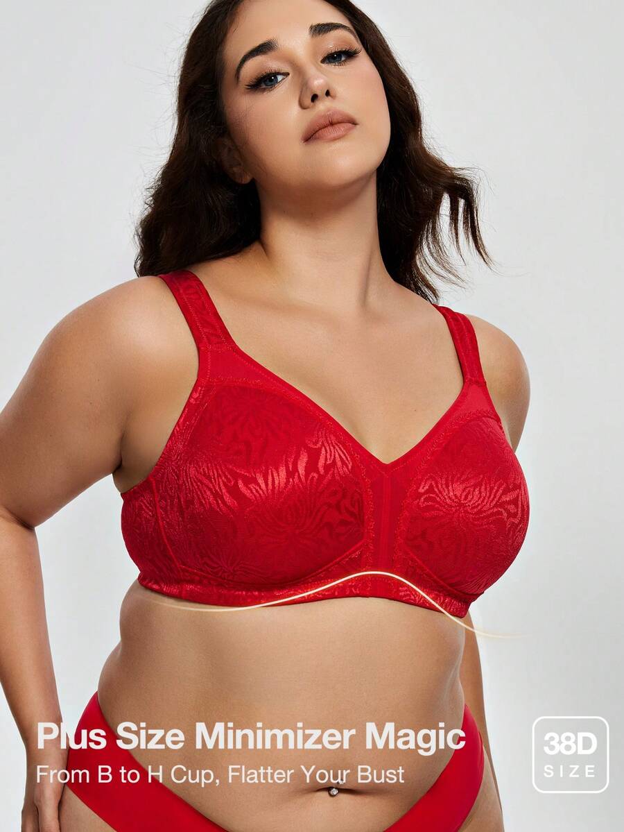 Deyllo 舒适无钢圈无衬垫加大码女性塑形文胸 - 紅色 - 查看 1