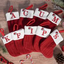 1pc Cute Letter Christmas Sock Decoration Creative Christmas Tree Hanging Ornament Woolen Knitted Socks Decor Prop - A - View 2